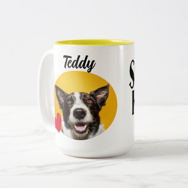 Rolig hund citat och foto/namn i anpassningsbar Fa Två-Tonad Mugg (Framsida vänster)