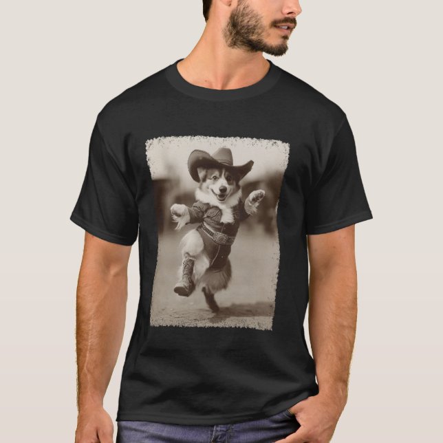 Rolig Hund Corgi Dum Cowboy T Shirt (Framsida)