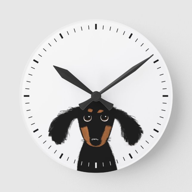 Rolig hund Cute Black och Tan Dachshund Rund Klocka (Framsida)