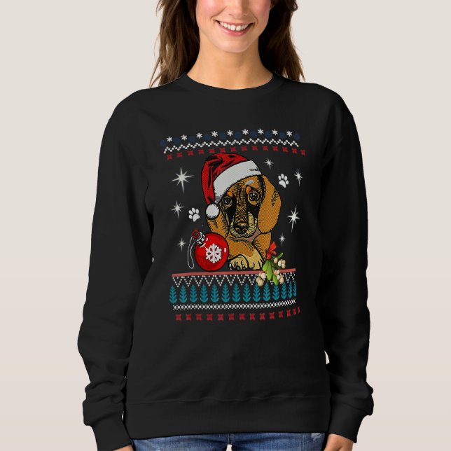 Rolig hund Dachshund Santa Hat Ugly jul Swea T Shirt (Framsida)