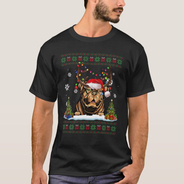 Rolig hund Dogue De Bordeaux Santa Hat Ugly Christ T Shirt (Framsida)
