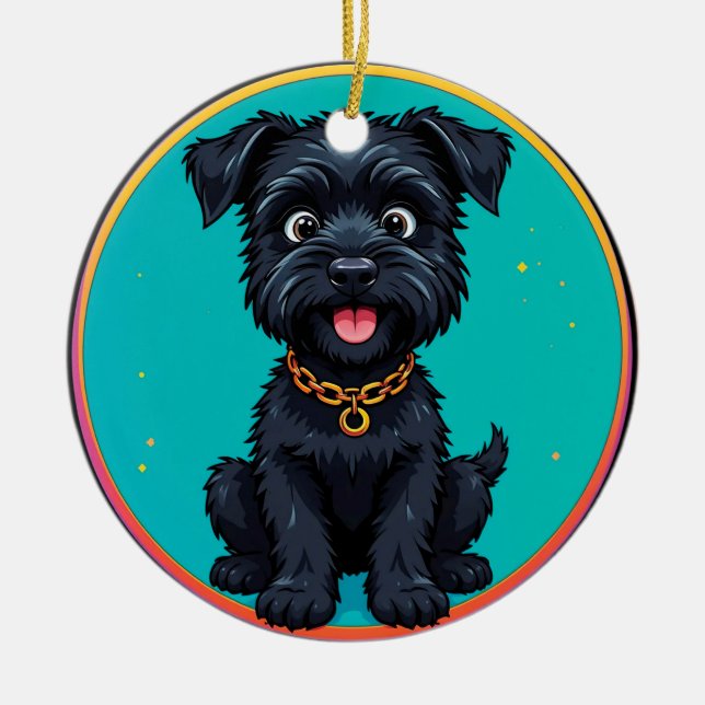 Rolig Hund Färgrik Digital Illustration Julgransprydnad Keramik (Framsidan)