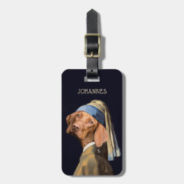 Rolig hund flicka med Pearl Earring Vermeer Parody Bagagebricka