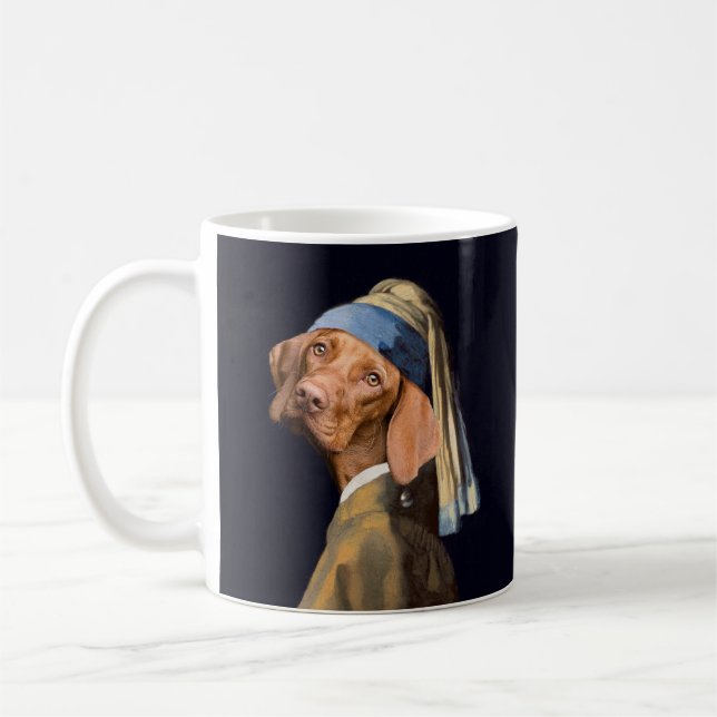 Rolig hund flicka med Pearl Earring Vermeer Parody Kaffemugg (Vänster)