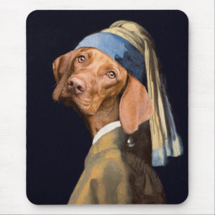 Rolig hund flicka med Pearl Earring Vermeer Parody Musmatta