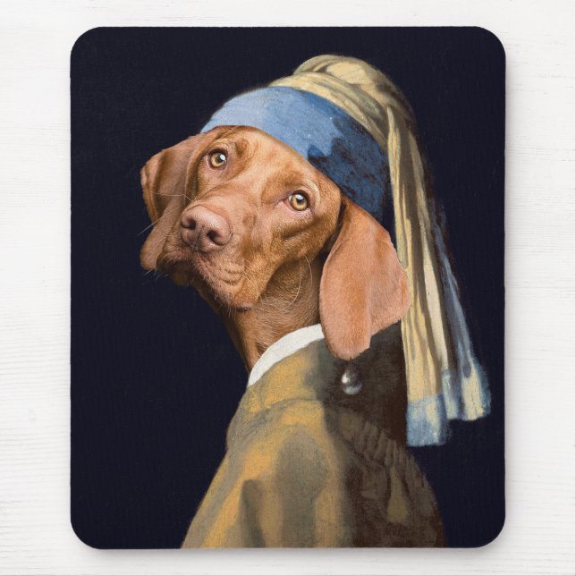 Rolig hund flicka med Pearl Earring Vermeer Parody Musmatta (Framsidan)