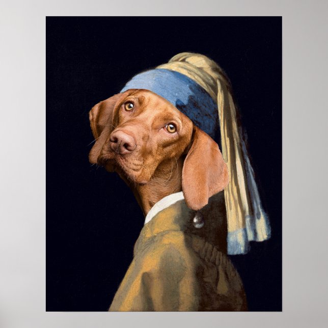 Rolig hund flicka med Pearl Earring Vermeer Parody Poster (Framsidan)
