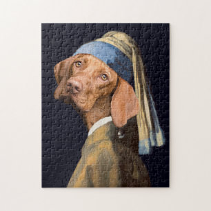 Rolig hund flicka med Pearl Earring Vermeer Parody Pussel