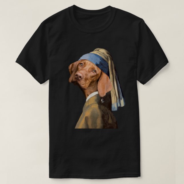 Rolig hund flicka med Pearl Earring Vermeer Parody T Shirt (Design framsida)