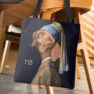 Rolig hund flicka med Pearl Earring Vermeer Parody Tygkasse