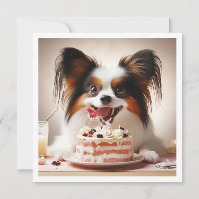 Rolig hund födelsedagskort, papillonfödelsedag inbjudningar (Framsida)