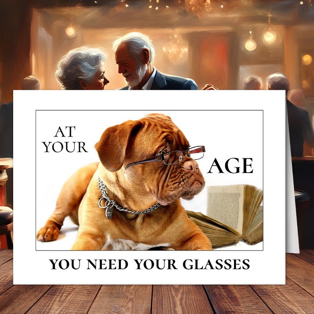 Rolig hund födelsekort kort (A cute and funny birthday card featuring a dog wearing glasses with a beer theme inside)