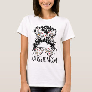 Rolig hund för damerna Messy Bun Mamma Aussie Mamm T Shirt
