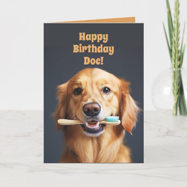 Rolig hund för tandläkarkort med födelsedag tack kort (Framsida)