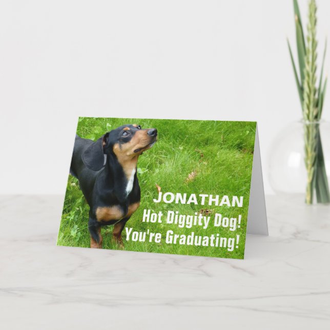 Rolig hund fototext för Studenten-kort, Anpassning Kort (Framsida)
