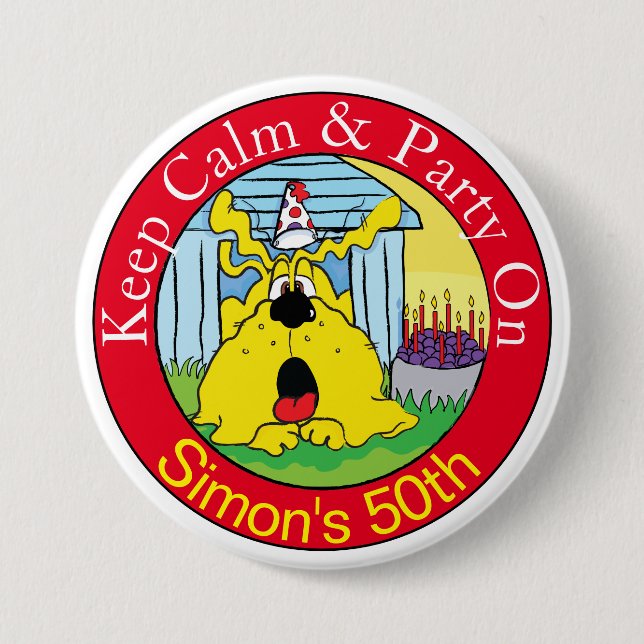 Rolig hund HUH! Födelsedagsfest Knapp (Framsida)