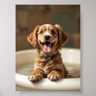 Rolig hund i badrummet poster