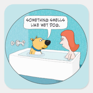 Rolig hund i Blöt av Tub-meddelanden Hund Smell Fyrkantigt Klistermärke