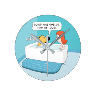 Rolig hund i Blöt av Tub-meddelanden Hund Smell Rund Klocka