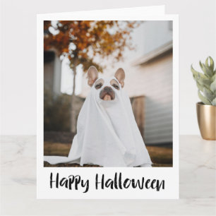 Rolig hund i lakan spök kostym Halloween-kort Kort