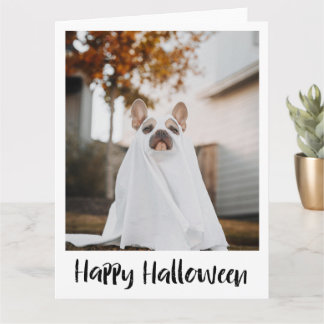 Rolig hund i lakan spök kostym Halloween-kort Kort