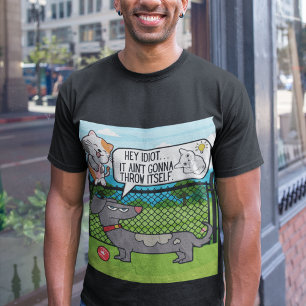 Rolig hund irriterad över ägarens brist på uppmärk t shirt