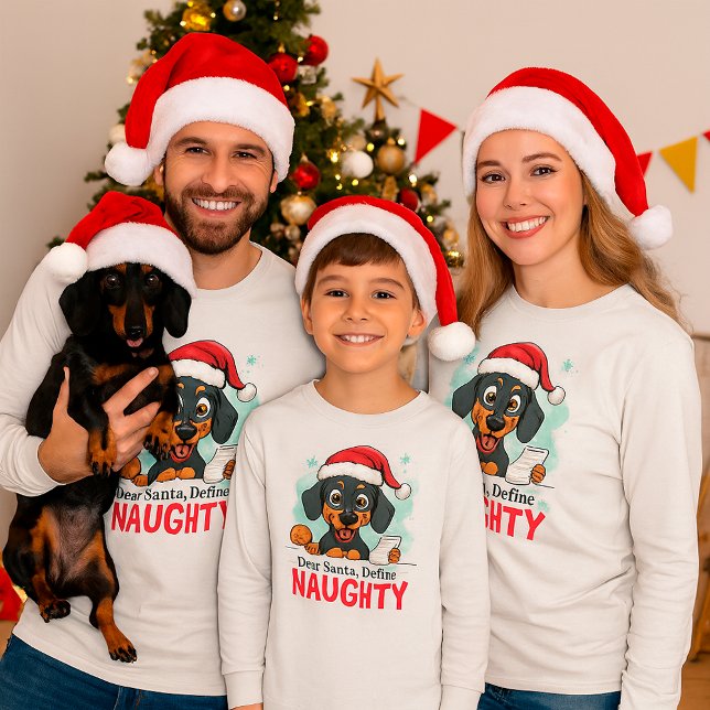 Rolig hund julfamiljen Santa Define Naughty T Shirt (Skapare uppladdad)