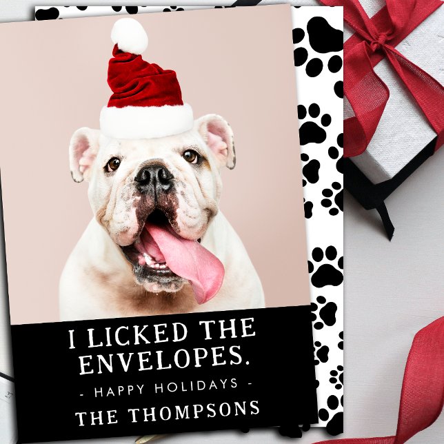 Rolig hund julfoto för Bild Personlig Julkort (Picture of dog is by rawpixel.com / Freepik)