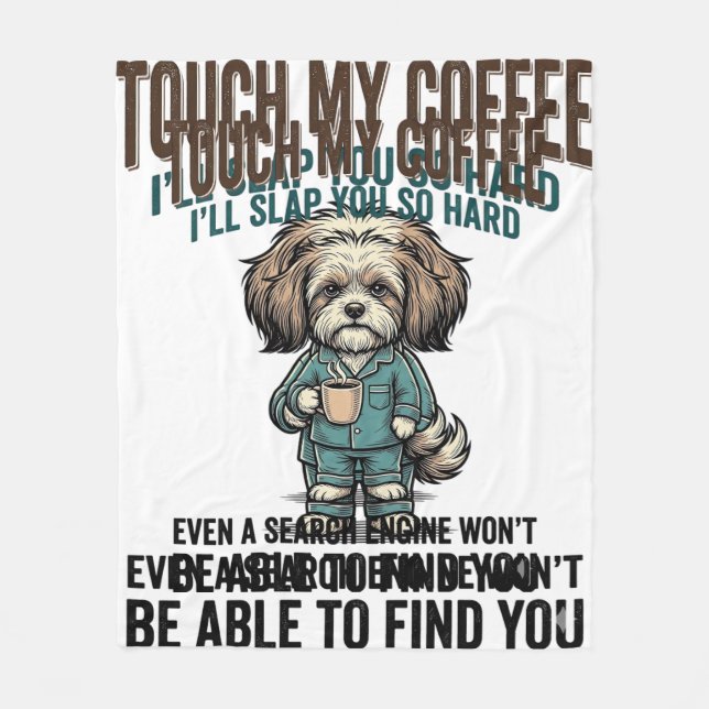Rolig Hund Kaffe Varning Vintage Gravyr Design_ Fleecefilt (Framsidan)