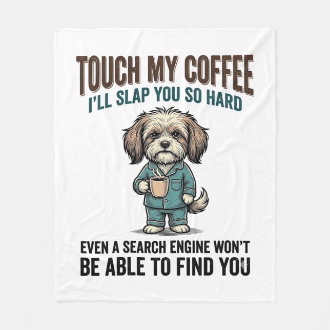 Rolig Hund Kaffe Varning Vintage Gravyr Design_ Fleecefilt (Framsidan)