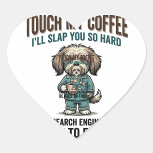 Rolig Hund Kaffe Varning Vintage Gravyr Design_ Hjärtformat Klistermärke
