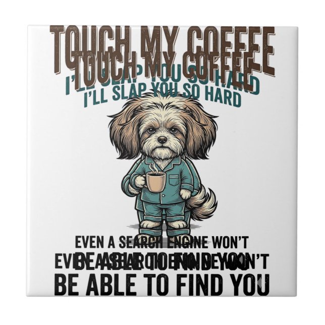 Rolig Hund Kaffe Varning Vintage Gravyr Design_ Kakelplatta (Framsidan)