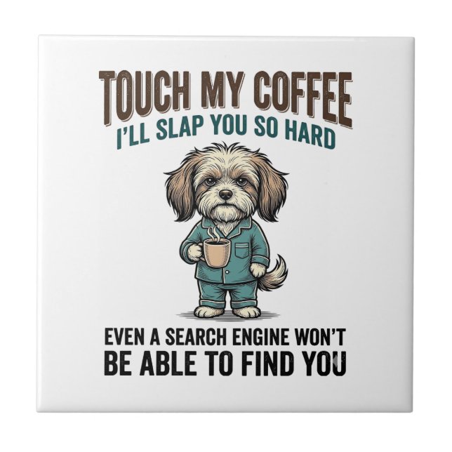 Rolig Hund Kaffe Varning Vintage Gravyr Design_ Kakelplatta (Framsidan)