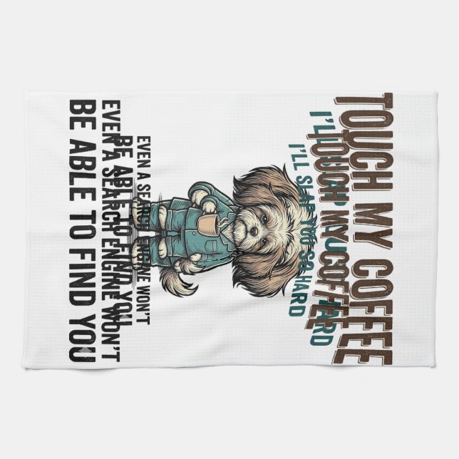 Rolig Hund Kaffe Varning Vintage Gravyr Design_ Kökshandduk (Horisontell)
