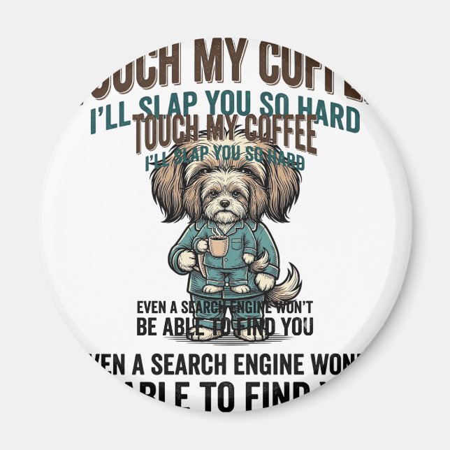 Rolig Hund Kaffe Varning Vintage Gravyr Design_ Magnet (Framsidan)