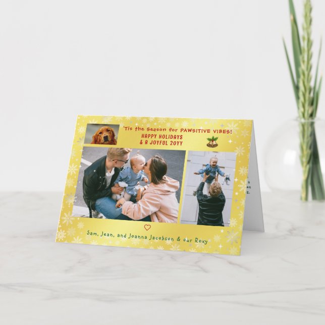 Rolig hund Kat 3 Foton med minimal Elegant Golden Kort (Framsida)