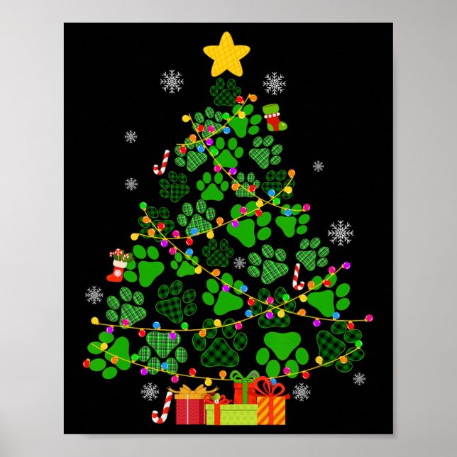 Rolig hund Kat Tassar Julgran Julafton Ljus Anim Poster (Framsidan)