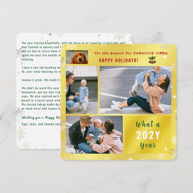 Rolig hund katt 4 Foton Glad helg Cute Golden Julkort (Fram/baksida)