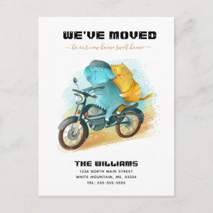 Rolig hund kattrickning motorcykelns nya Flytta i Meddelande Vykort