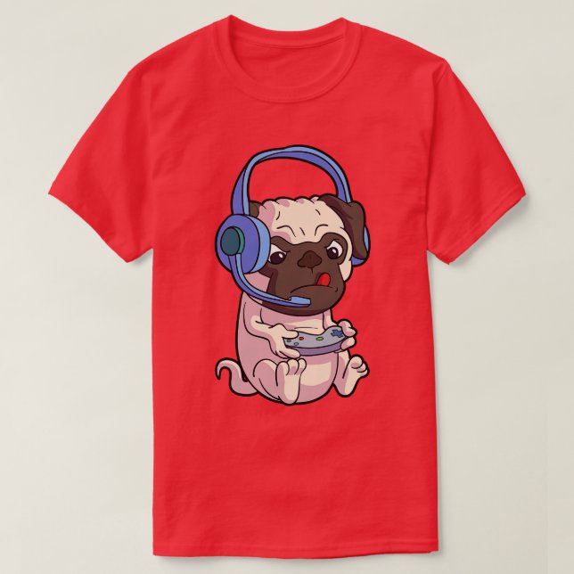 Rolig hund Kawaii Pug-spel för spelande Pugs-video T Shirt (Design framsida)