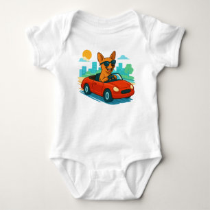 Rolig Hund Kör Röd Bil Tecknad Bebis Kroppsoverall T Shirt