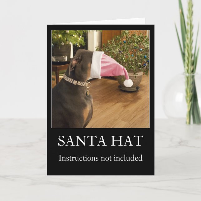 Rolig hund kort för hälsning för Santa hattjul (Framsida)