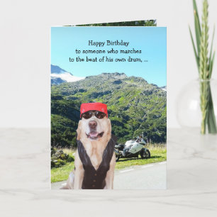 rolig hund/Lab BIrthday för manlig Biker Kort