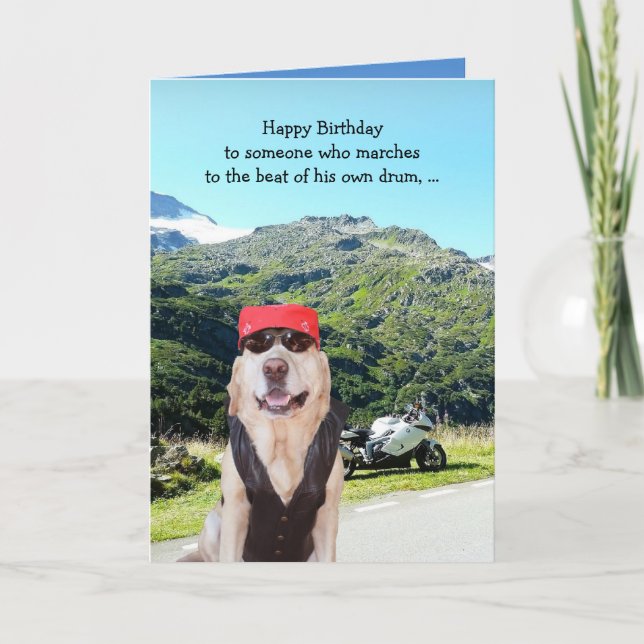 Rolig hund/Lab BIrthday för manlig Biker Kort (Framsida)