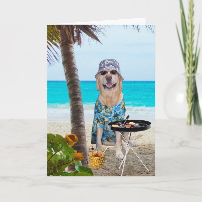 Rolig hund/lab på Hawaiiansk Shirt på Beach BD Kort (Framsida)