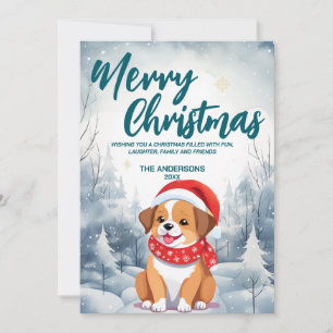 Rolig hund marionettens God jul träd snö Julfest Julkort
