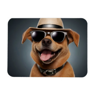 Rolig hund med glas och hatt magnet