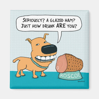 Rolig hund med glaserad ham-plattans magnet