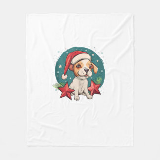 Rolig hund med julstjärnor för festsäsong fleecefilt