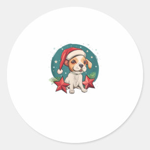 Rolig hund med julstjärnor för festsäsong runt klistermärke
